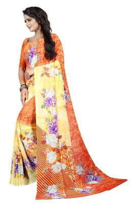 Multicolor printed faux georgette saree with blouse 3