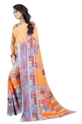 Multicolor printed faux georgette saree with blouse 3