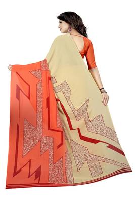Beige printed faux georgette saree with blouse 2