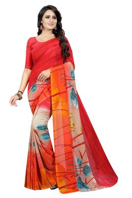 Multicolor printed faux georgette saree with blouse 1