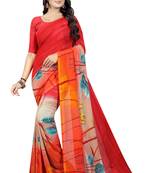 Multicolor printed faux georgette saree with blouse