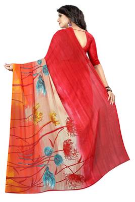Multicolor printed faux georgette saree with blouse 2