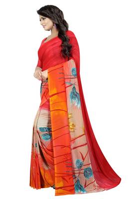 Multicolor printed faux georgette saree with blouse 3