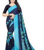 Blue printed faux georgette saree with blouse