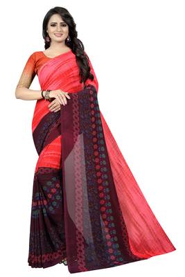 Multicolor printed faux georgette saree with blouse 1