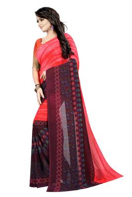 Multicolor printed faux georgette saree with blouse 3
