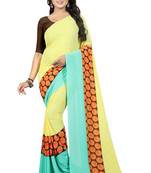 Cream printed faux georgette saree with blouse