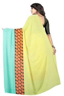 Cream printed faux georgette saree with blouse 2