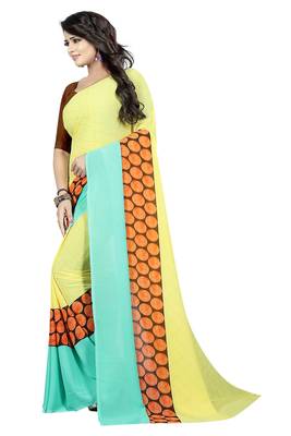 Cream printed faux georgette saree with blouse 3