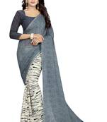 Grey printed faux georgette saree with blouse