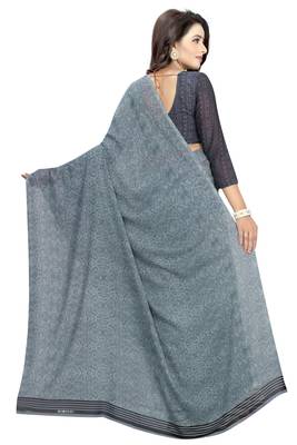 Grey printed faux georgette saree with blouse 2