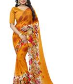 Mustard printed faux georgette saree with blouse