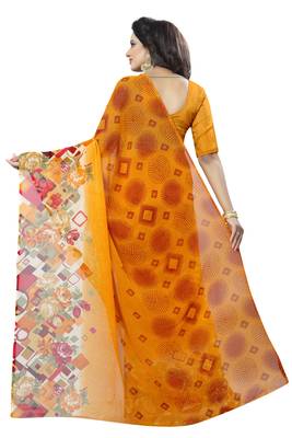 Mustard printed faux georgette saree with blouse 2