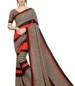 Brown printed faux georgette saree with blouse