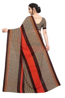 Brown printed faux georgette saree with blouse 2