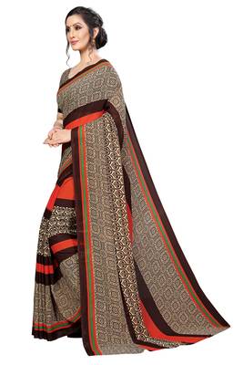 Brown printed faux georgette saree with blouse 3