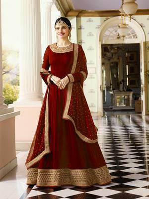 Red Embroidered Faux Georgette Salwar With Dupatta 1