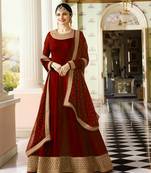 Red Embroidered Faux Georgette Salwar With Dupatta