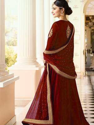Red Embroidered Faux Georgette Salwar With Dupatta 2