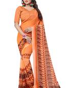 Orange printed faux georgette saree with blouse