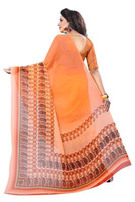 Orange printed faux georgette saree with blouse 2