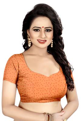 Orange printed faux georgette saree with blouse 4