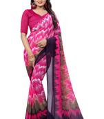 Pink printed faux georgette saree with blouse