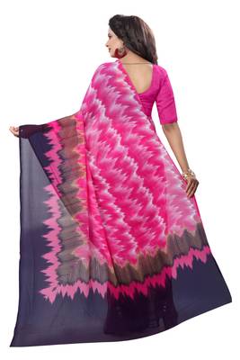 Pink printed faux georgette saree with blouse 2