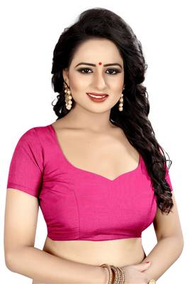 Pink printed faux georgette saree with blouse 4