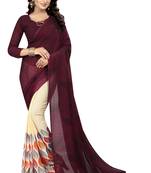 Brown printed faux georgette saree with blouse