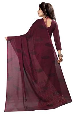Brown printed faux georgette saree with blouse 2