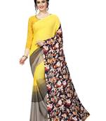 Yellow printed faux georgette saree with blouse