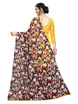 Yellow printed faux georgette saree with blouse 2