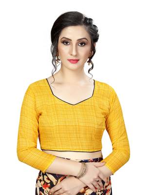 Yellow printed faux georgette saree with blouse 4
