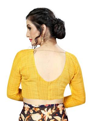 Yellow printed faux georgette saree with blouse 5