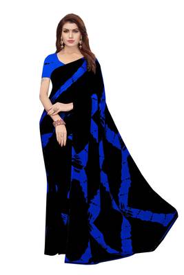Black printed faux georgette saree with blouse 1