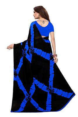 Black printed faux georgette saree with blouse 2