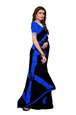 Black printed faux georgette saree with blouse 3
