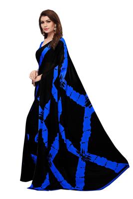 Black printed faux georgette saree with blouse 4