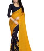 Yellow printed faux georgette saree with blouse