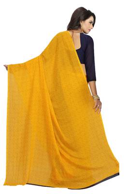 Yellow printed faux georgette saree with blouse 2
