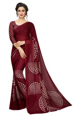 Maroon printed faux georgette saree with blouse 1