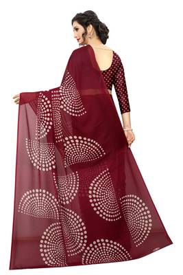 Maroon printed faux georgette saree with blouse 2