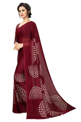 Maroon printed faux georgette saree with blouse 3