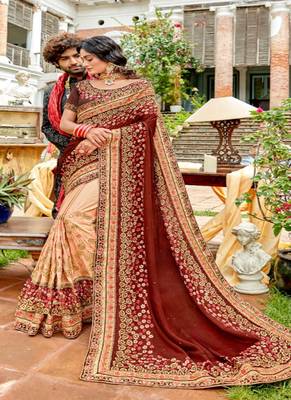 Maroon embroidered georgette saree with blouse 1