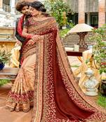 Maroon embroidered georgette saree with blouse