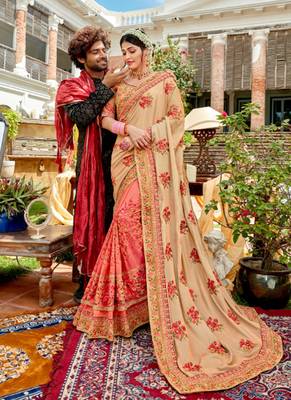 Pink embroidered georgette saree with blouse 1