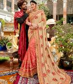 Pink embroidered georgette saree with blouse