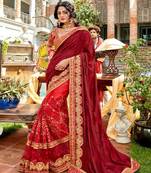 Crimson embroidered georgette saree with blouse