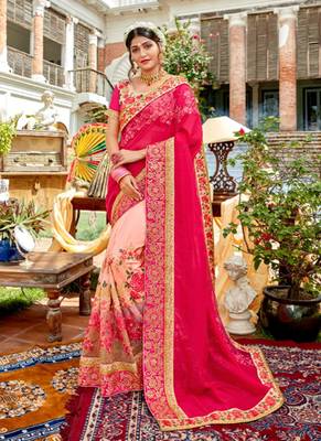 Pink embroidered georgette saree with blouse 1